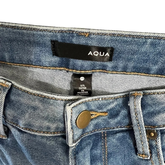 Aqua Light Wash Navy and Red Track Stripe Jeans Size 25 Frayed Hem Stretch Denim - Picture 5 of 5